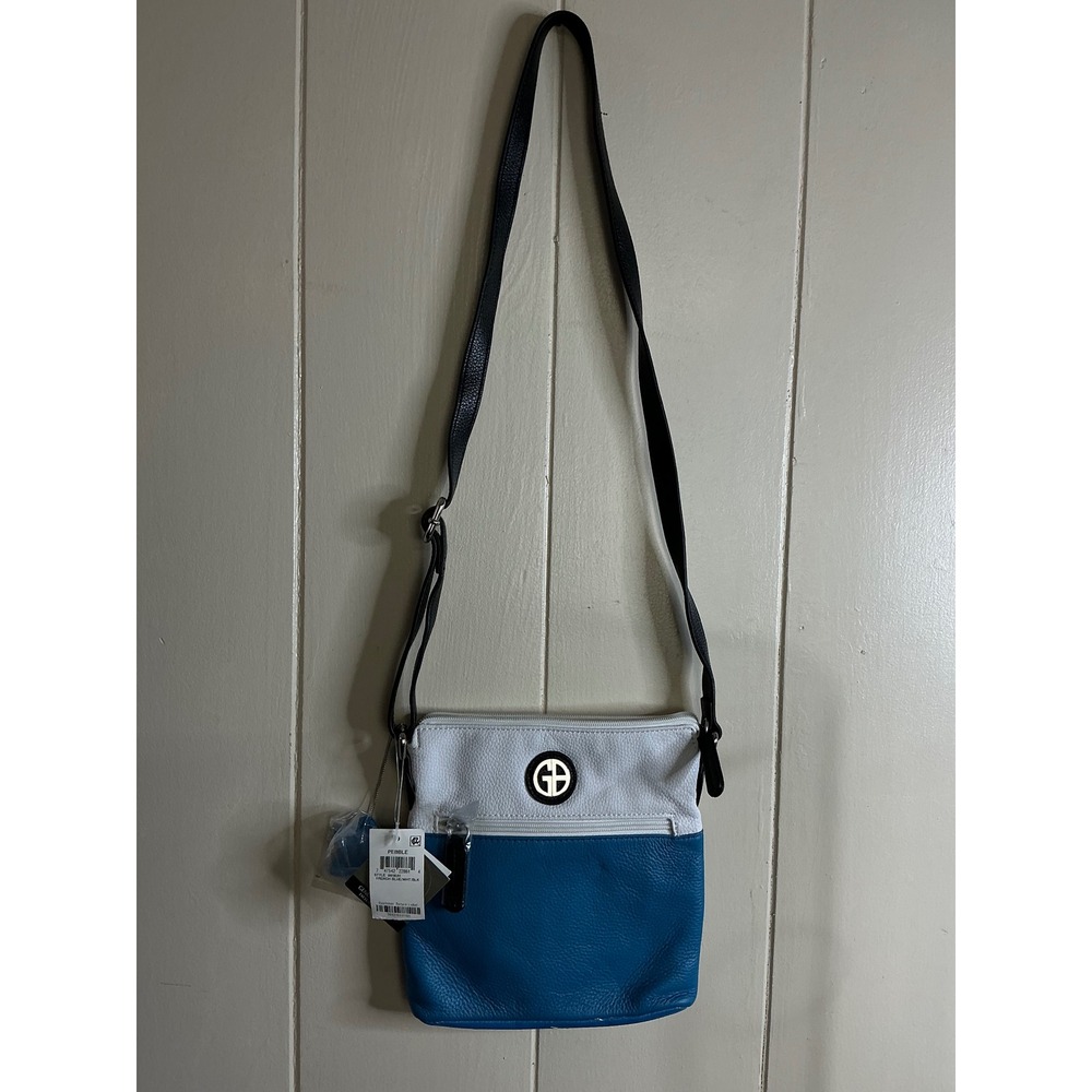 Giani Bernini Crossbody Bag Women's Pebble Leather French Blue White Black NWT‎